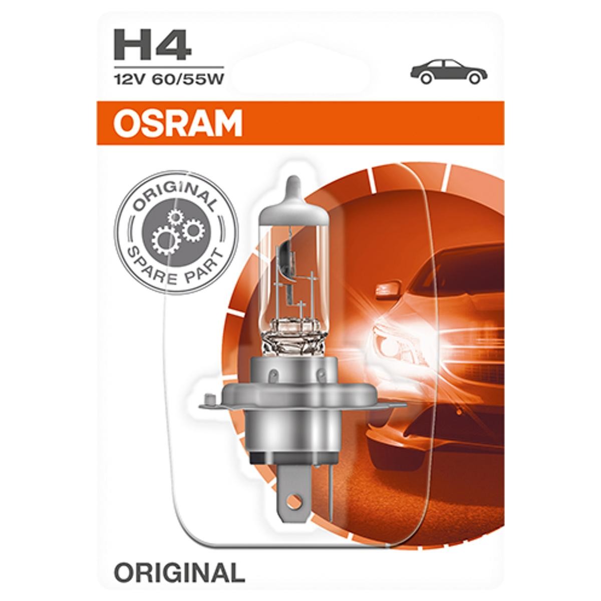 64193 OSRAM ORIGINAL LINE H4 12V 60/55W P43t, 3200K, Halogen Bulb,  spotlight