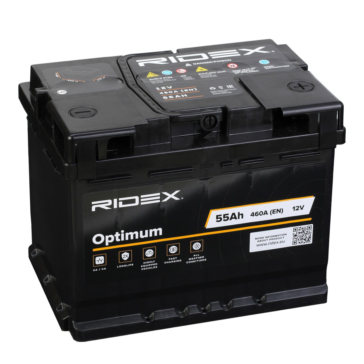 RIDEX 1S0104 Batterie 12V 55Ah 460A B13 Batterie au plomb