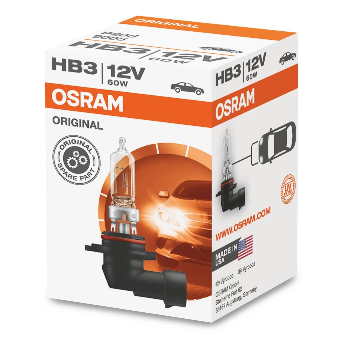 9005 OSRAM ORIGINAL LINE HB3 12V 60W 3200K Halogène Ampoule, projecteur  longue portée