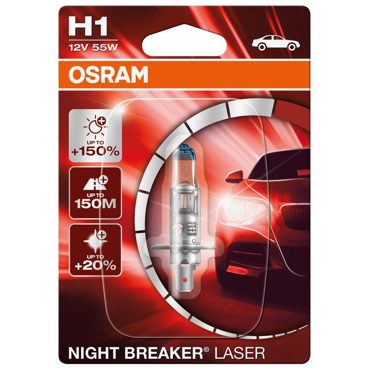 64150NL-01B OSRAM NIGHT BREAKER LASER next Generation H1 12V 55W P14.5s,  4050K, Halogen Bulb, spotlight