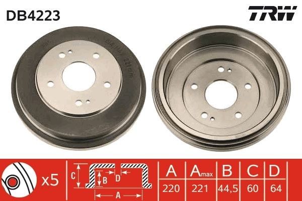 Image of TRW DB4223 Brake drum