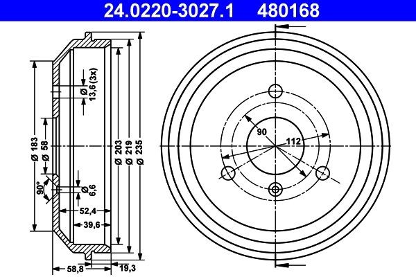 Image of ATE 24.0220-3027.1 Brake drum