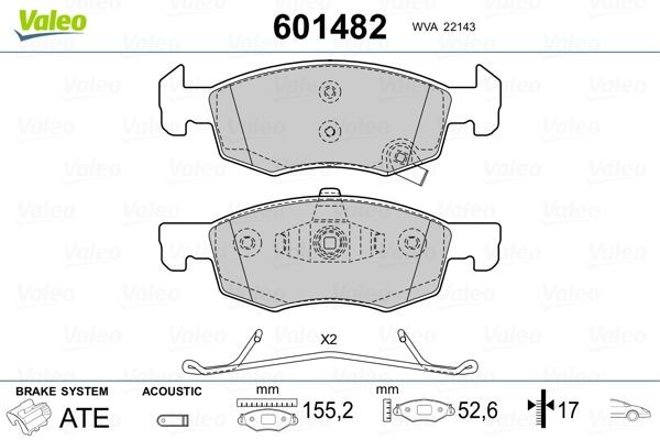 VALEO 601482 Brake pad set Front Axle, incl. wear warning contact, with anti-squeak plate