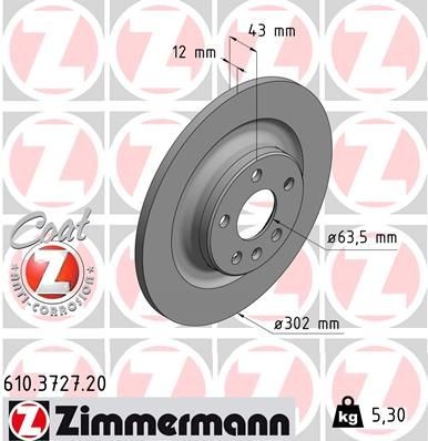 ZIMMERMANN COAT Z 610.3727.20 Brake disc 302x12mm, 6/5, 5x108, solid, Coated