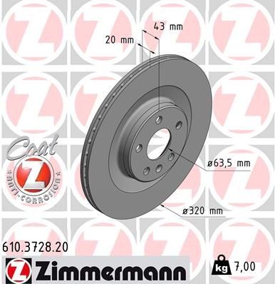 ZIMMERMANN COAT Z 610.3728.20 Brake disc 320x20mm, 6/5, 5x108, internally vented, Coated