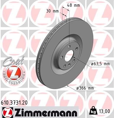 ZIMMERMANN COAT Z 610.3731.20 Brake disc 366x30mm, 6/5, 5x108, internally vented, Coated