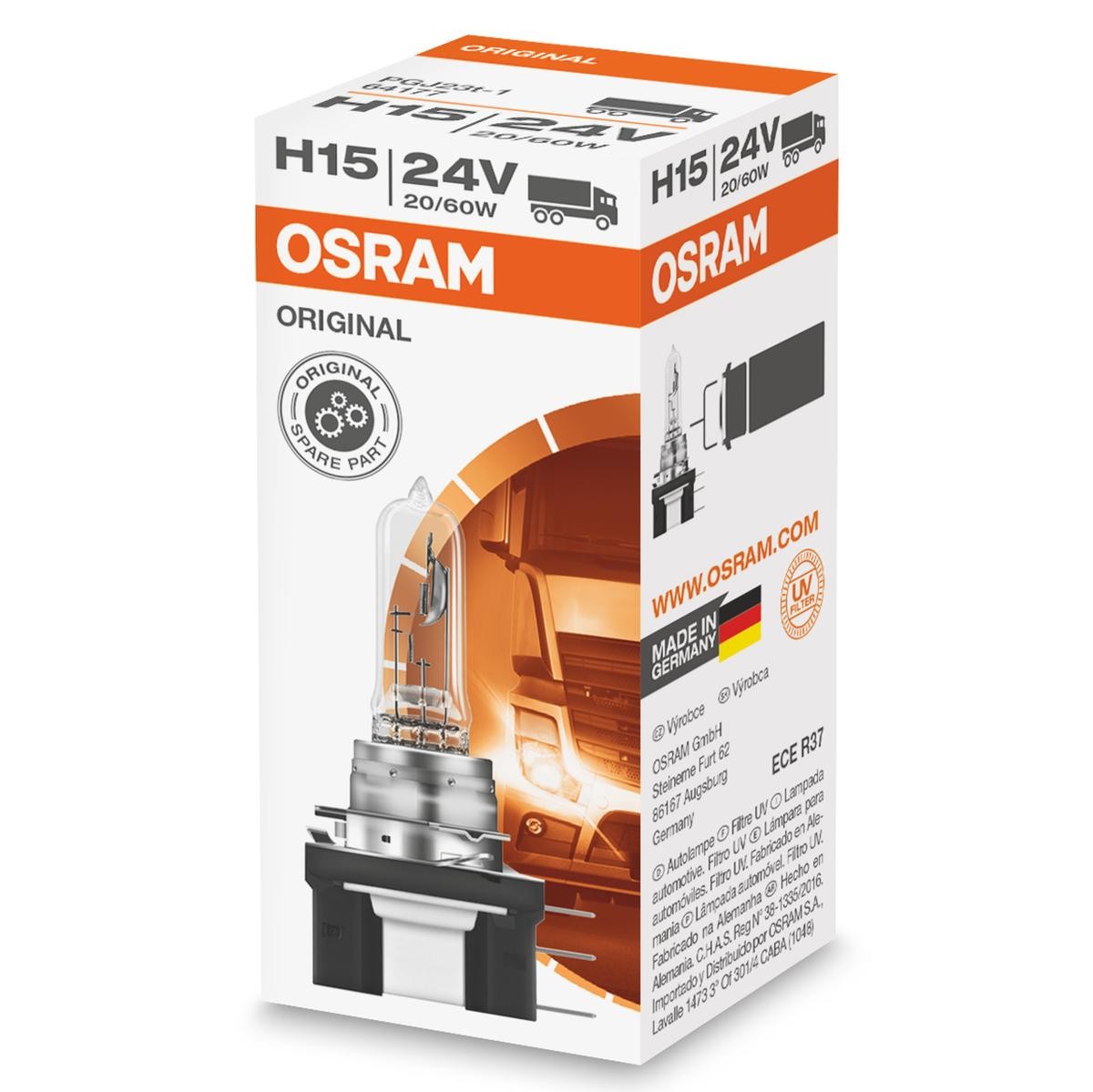 OSRAM ORIGINAL LINE 64177 Bulb, spotlight H15 24V 60/20W PGJ23t-1, 3200K, Halogen, ORIGINAL