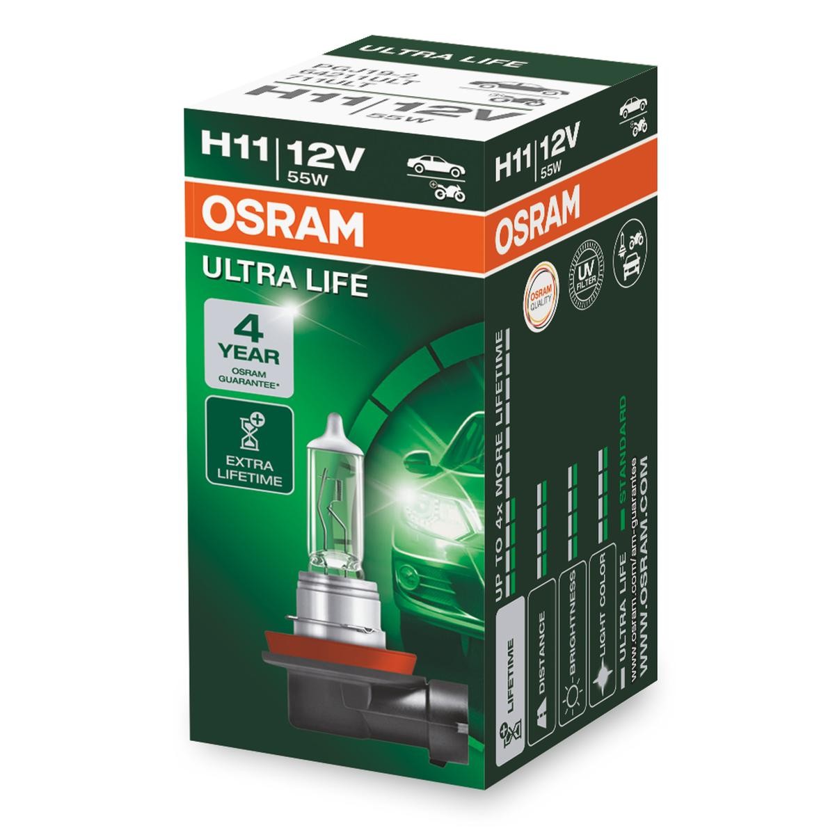 Ampoule H11 - 12 V - 55W - Feux de route - Feux antibrouillard