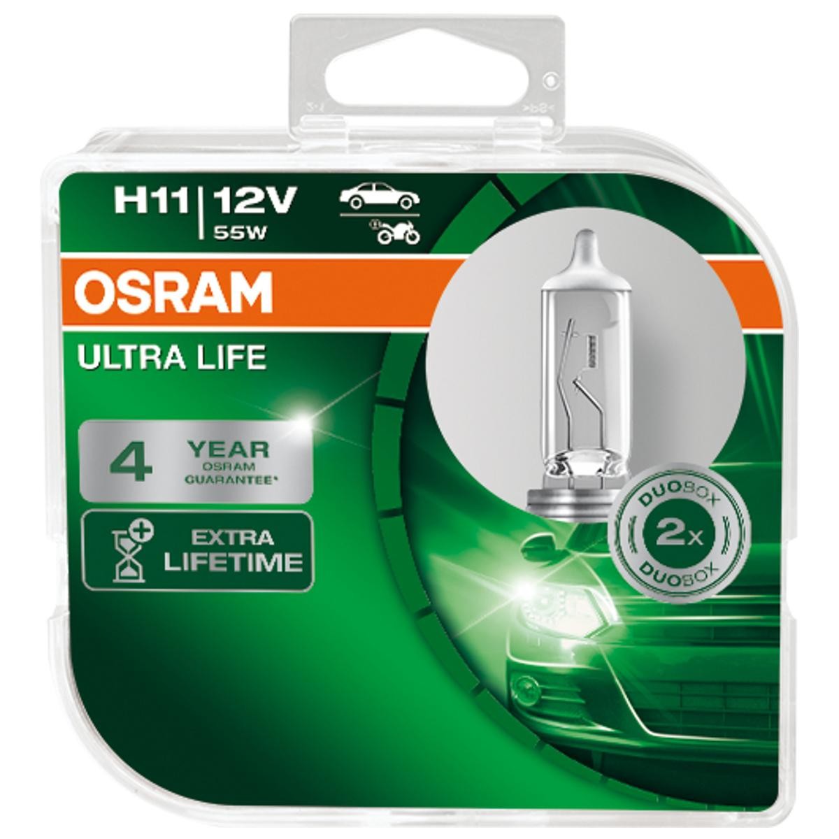 OSRAM ULTRA LIFE 64211ULT-HCB Bulb, spotlight H11 12V 55W PGJ19-2, 4200K, Halogen