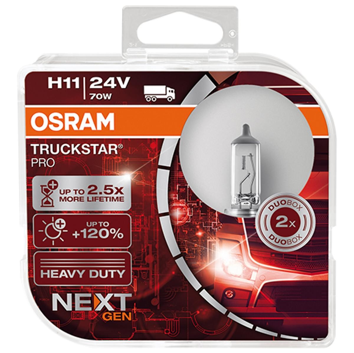 64216TSP-HCB OSRAM TRUCKSTAR PRO Bulb, spotlight H11 24V 70W PGJ19