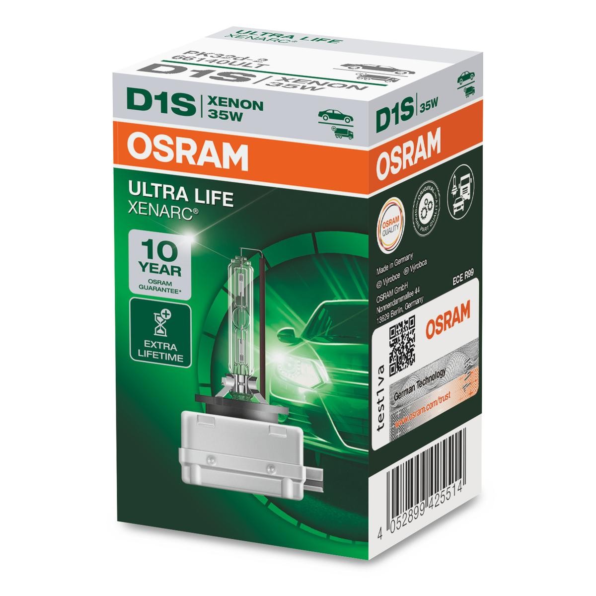 OSRAM XENARC ULTRA LIFE 66140ULT Bulb, spotlight D1S 85V 35W Pk32d-2, 4200K, Xenon