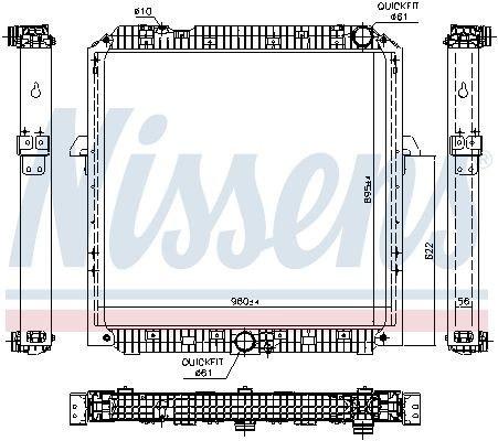 NISSENS Aluminium, 895 x 960 x 56 mm, with frame, Brazed cooling fins Radiator 67191 buy