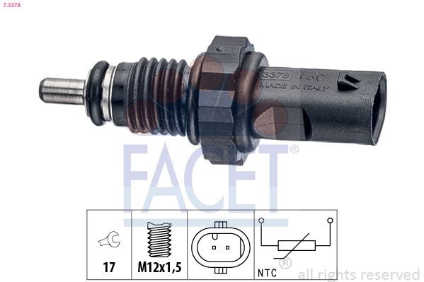 7.3378 Sensor, oil temperature EPS 1.830.378 FACET M12x1,5, without connecting pipe, Made in Italy - OE Equivalent