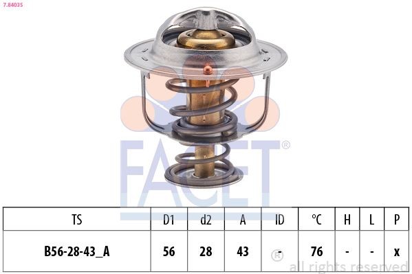 FACET 7.8403S Engine thermostat Opening Temperature: 76°C, 56mm, Made in Italy - OE Equivalent, without gasket/seal