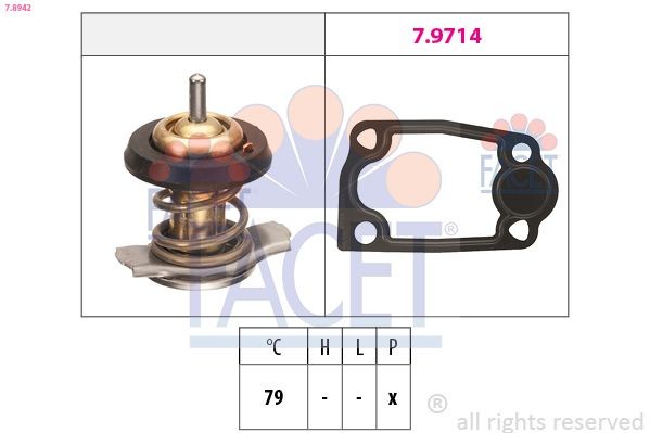 FACET 7.8942 Engine thermostat Opening Temperature: 79°C, Made in Italy - OE Equivalent
