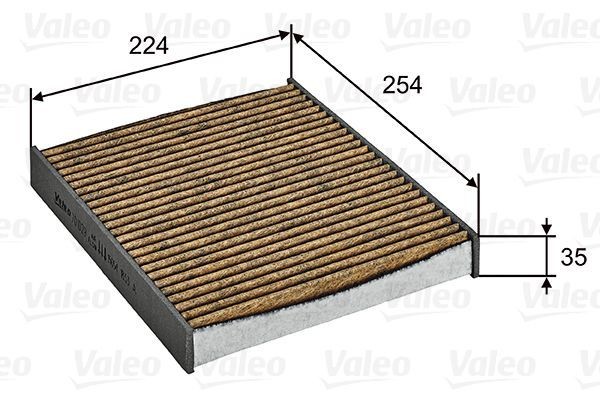 VALEO 701029 Pollen filter Activated Carbon Filter with polyphenol, with fungicidal effect, with anti-allergic effect, 224 mm x 254 mm x 35 mm, CLIMFILTER SUPREME
