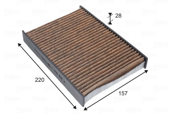 VALEO Activated Carbon Filter with polyphenol, with fungicidal effect, with anti-allergic effect, 157 mm x 220 mm x 28 mm Width: 220mm, Height: 28mm, Length: 157mm Cabin filter 701034 buy