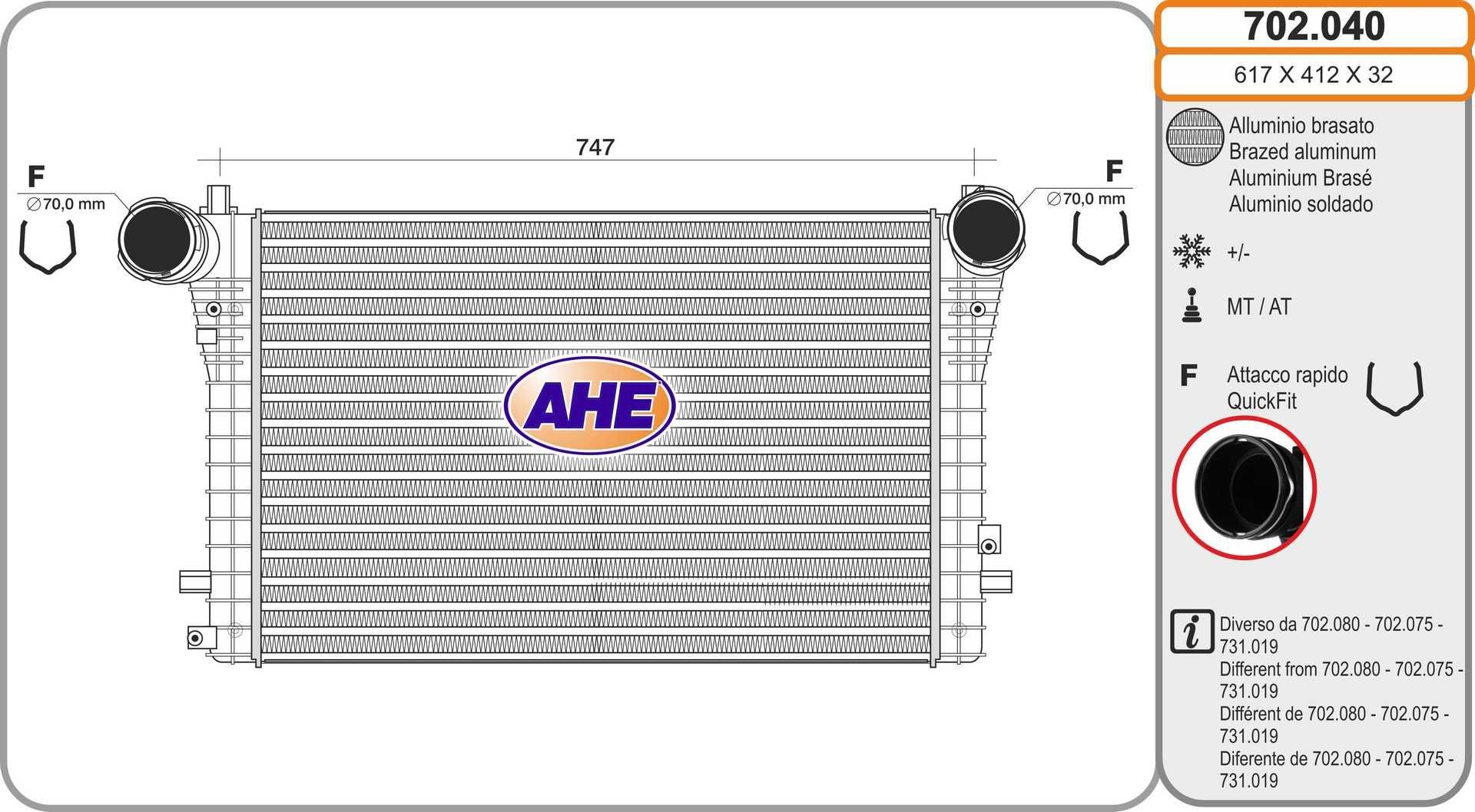 AHE 702040 Intercooler Passat 365 2.0 TDI 140 hp Diesel 2014 price