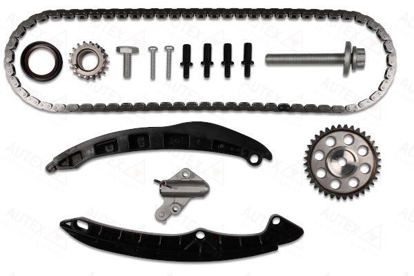 Timing chain kit AUTEX with crankshaft gear, with camshaft gear, with crankshaft seal, for camshaft, with screw set, Silent Chain, Closed chain - 711387
