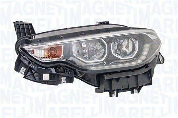 712105701110 MAGNETI MARELLI Headlight HYUNDAI Right, PY21W, H7/H7, Halogen, Orange, with position light (LED), without front fog light, with indicator, with low beam, with high beam, for right-hand traffic, without LED control unit for daytime running-/position ligh, without bulbs, with motor for headlamp levelling