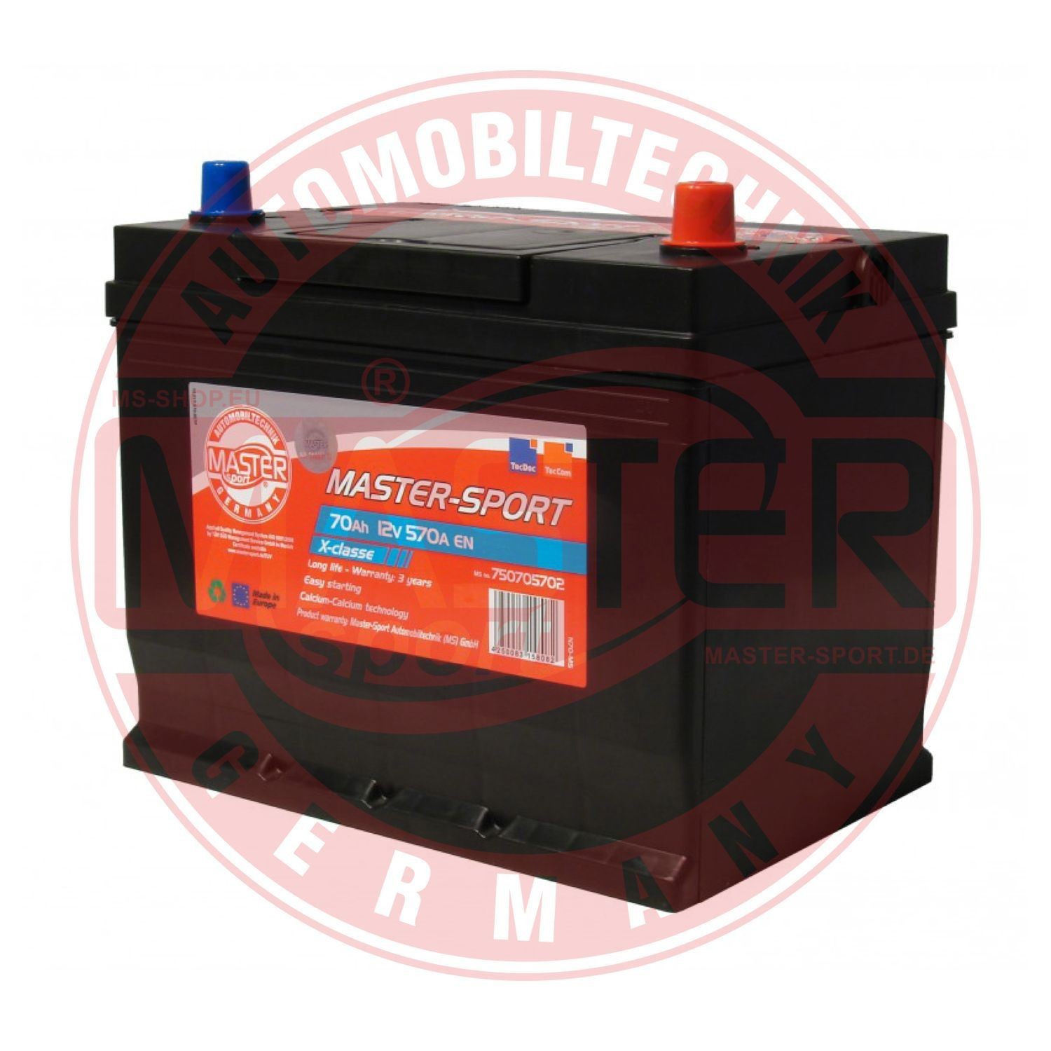 750705702 MASTER-SPORT Car battery JAGUAR 12V 70Ah 570A B01
