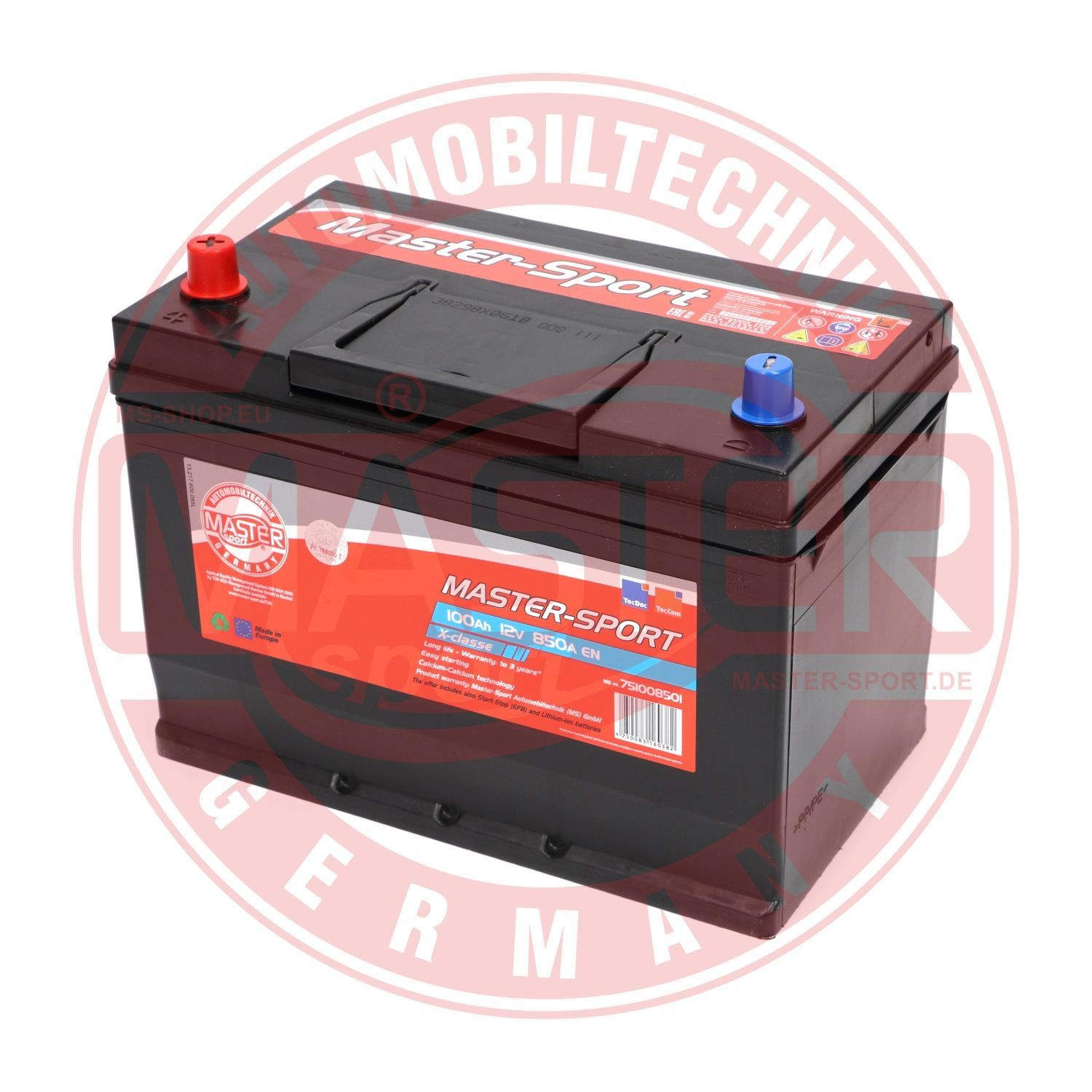 751008501 MASTER-SPORT Car battery MERCEDES-BENZ 12V 100Ah 850A B01 Lead-acid battery
