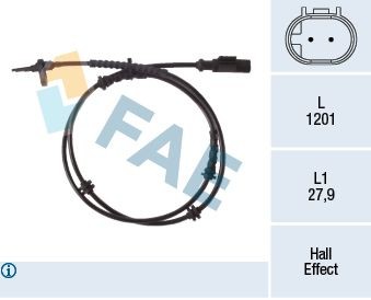 FAE 78322 ABS sensor with cable, Hall Sensor, 2-pin connector, 1201mm
