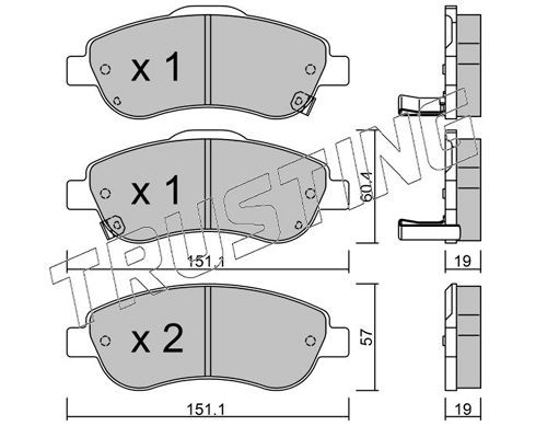 24638 TRUSTING with acoustic wear warning Height 2: 57,0mm, Width 2 [mm]: 151,1mm, Thickness 1: 19,0mm, Thickness 2: 19,0mm Brake pads 805.0 buy