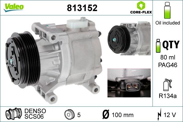 VALEO NEW ORIGINAL PART 813152 Air conditioning compressor SCS06, 12V, PAG 46, R 134a, with PAG compressor oil