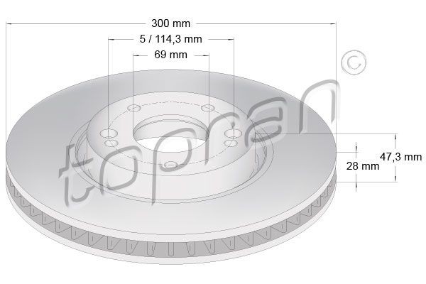 TOPRAN 820 766 Brake disc Front Axle, 300x28mm, 5x114,3, Vented, Coated