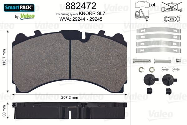 29244 VALEO SMARTPACK, Rear Axle, excl. wear warning contact, without lock screw set Height: 113,7mm, Width: 207mm, Thickness: 30mm Brake pads 882472 buy