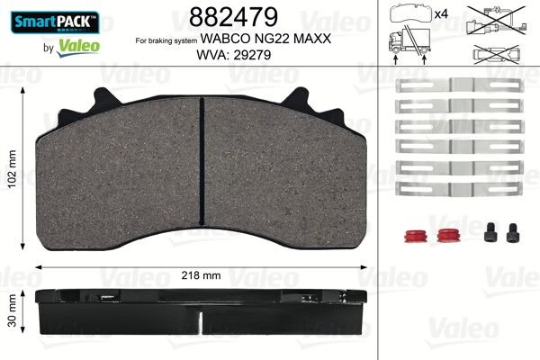 29223 VALEO SMARTPACK, excl. wear warning contact, without bolts/screws Height: 102,3mm, Width: 218mm, Thickness: 30mm Brake pads 882479 buy