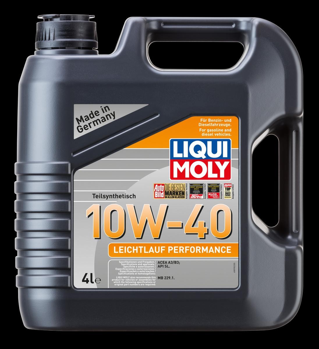 LIQUI MOLY Leichtlauf, Performance 8998 Engine oil 10W-40, 4l, Part Synthetic Oil