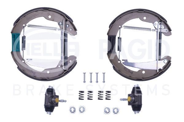 Brake shoes and drums HELLA Shoe Kit Pro with wheel brake cylinder, with adjuster - 8DB 355 004-721