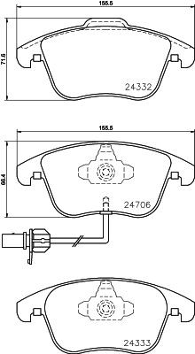 T1760 HELLA with integrated wear warning contact Height: 71,6mm, Width: 155,3mm, Thickness: 20mm Brake pads 8DB 355 013-861 buy