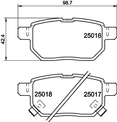 T1921 HELLA with acoustic wear warning, with accessories Height: 42,4mm, Width: 98,7mm, Thickness: 14,3mm Brake pads 8DB 355 014-991 buy