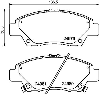 T1922 HELLA with acoustic wear warning, with accessories Height: 56,3mm, Width: 136,5mm, Thickness: 16,5mm Brake pads 8DB 355 015-001 buy