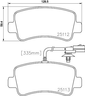 T1970 HELLA with integrated wear warning contact Height: 59,4mm, Width: 128,7mm, Thickness: 18,1mm Brake pads 8DB 355 015-301 buy