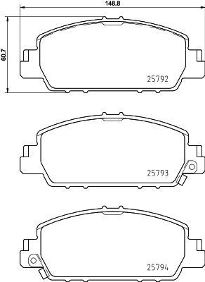 T2332 HELLA with acoustic wear warning Height: 60,7mm, Width: 148,8mm, Thickness: 16,4mm Brake pads 8DB 355 021-471 buy