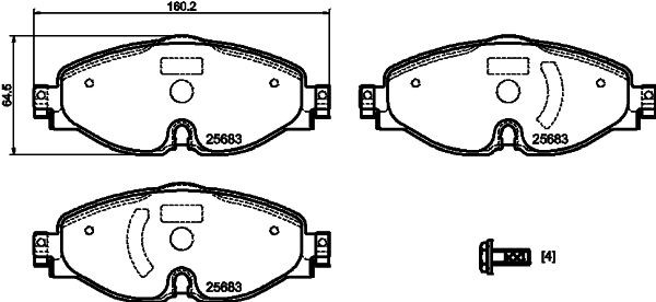 8DB 355 023-171 HELLA Brake pad set SKODA prepared for wear indicator, with brake caliper screws