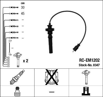 RC-EM1202 NGK 0347 Ignition Cable Kit MD 365 102