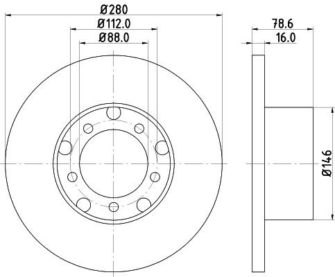 52104 HELLA 280x16mm, 05/10x112, solid Ø: 280mm, Brake Disc Thickness: 16mm Brake rotor 8DD 355 100-201 buy