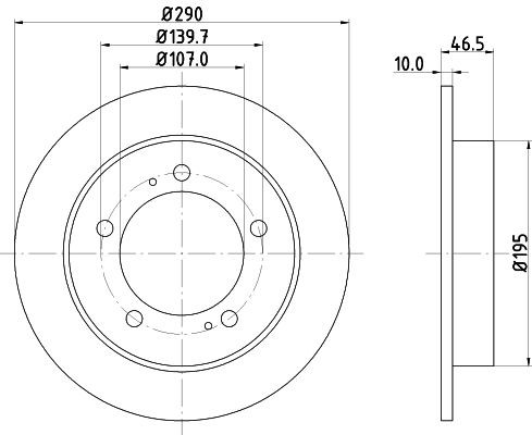 HELLA PRO 8DD 355 103-611 Brake disc 290x10mm, 05/07x139,7, solid, Coated