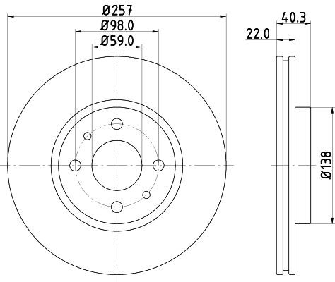 8DD 355 103-971 HELLA Brake rotors CITROËN 257x22mm, 04/06x98, internally vented, Coated
