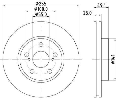 HELLA 8DD355104-891 Brake rotor 255x25mm, 05/07x100, internally vented