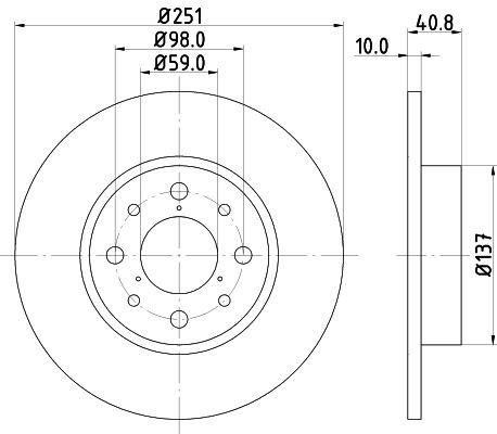 HELLA 8DD355116-441 Brake rotor 251x10mm, 04/08x98, solid, Coated