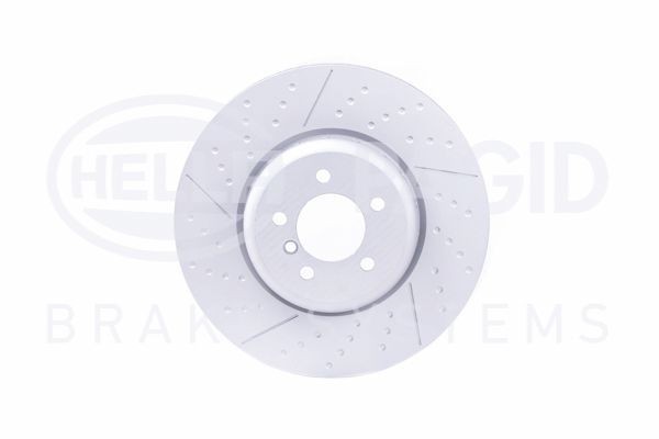 HELLA PRO High Carbon 8DD 355 120-771 Brake disc 370x30mm, 05/06x120, two-part brake disc, Drilled dimples, slotted, internally vented, Coated, High-carbon