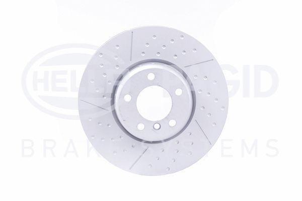 HELLA PRO High Carbon 8DD 355 120-821 Brake disc 340x30mm, 05/06x120, internally vented, two-part brake disc, slotted, Drilled dimples, Coated, High-carbon