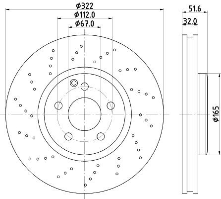 HELLA 8DD355122-911 Brake rotor 322x32mm, 05/06x112, internally vented, Perforated, Coated, High-carbon