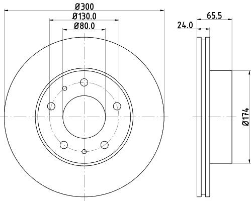 8DD 355 127-821 HELLA Brake rotors CITROËN 300x24mm, 05/07x130, internally vented, Coated, High-carbon